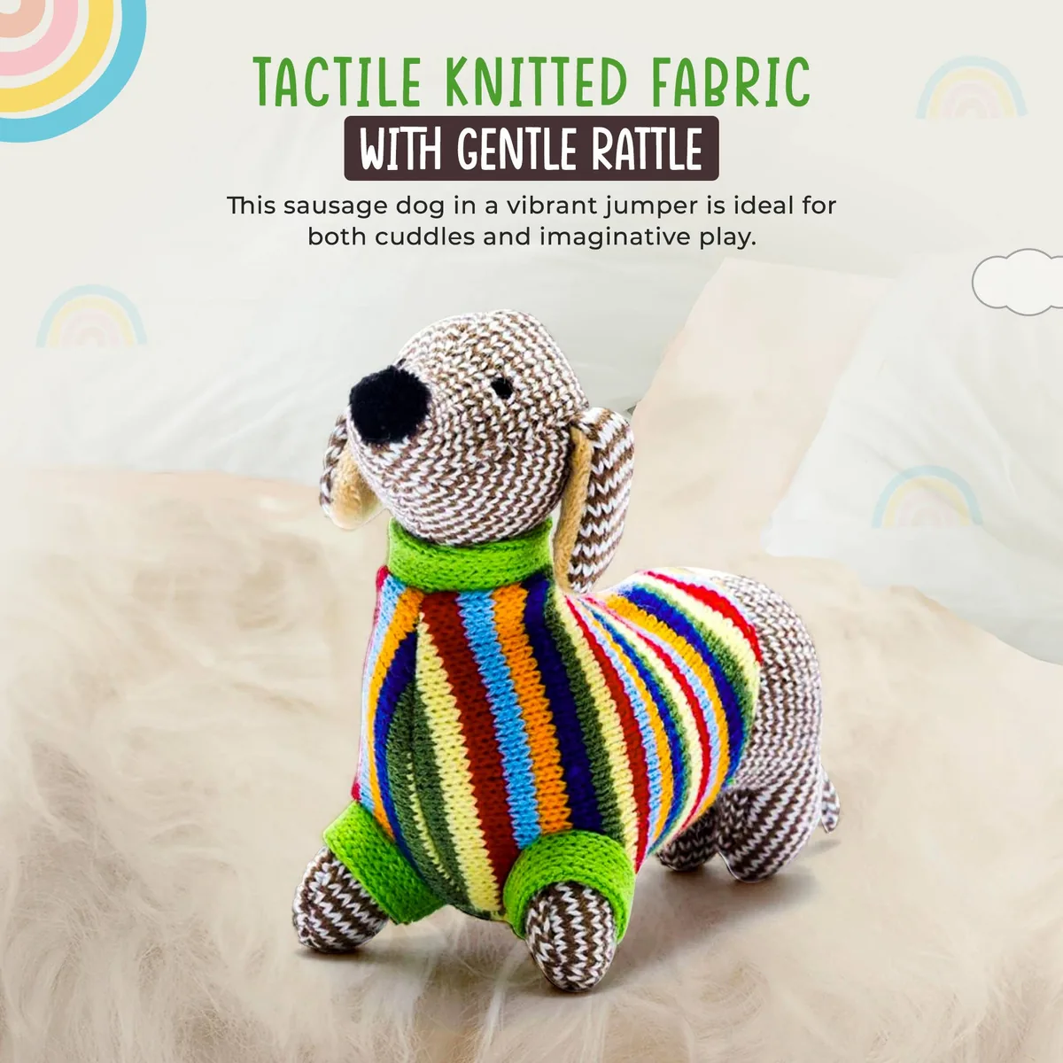 Best Years Ltd Dackel-Rassel mit buntem Regenbogenpullover – Bild 3